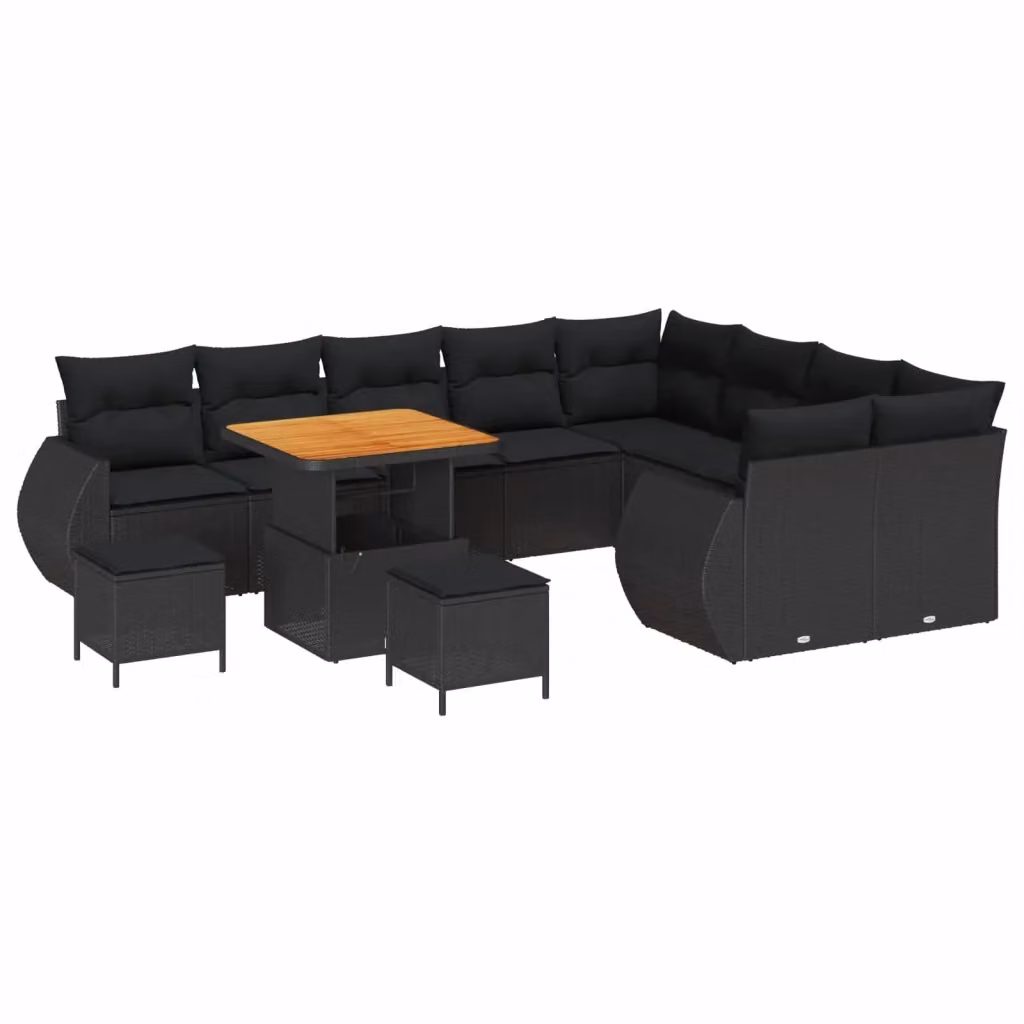 vidaXL Set Divano da Giardino Moderno a L con 12 Posti, Nero, con Cuscini e Tavolino da Caffè – 2