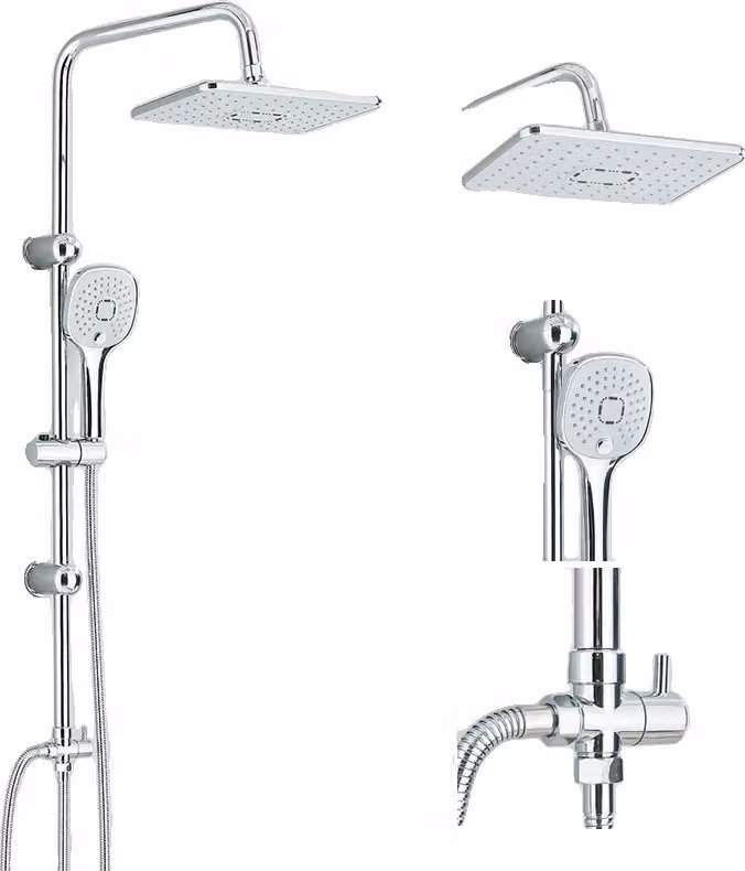 Set di miscelatori per doccia cromati, design contemporaneo, regolabile in altezza, cromo