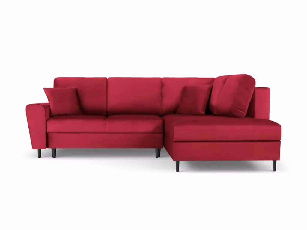Divano convertibile angolare destro con contenitore Kyoto Cosmopolitan Design in velluto rosso a 5 posti – 2