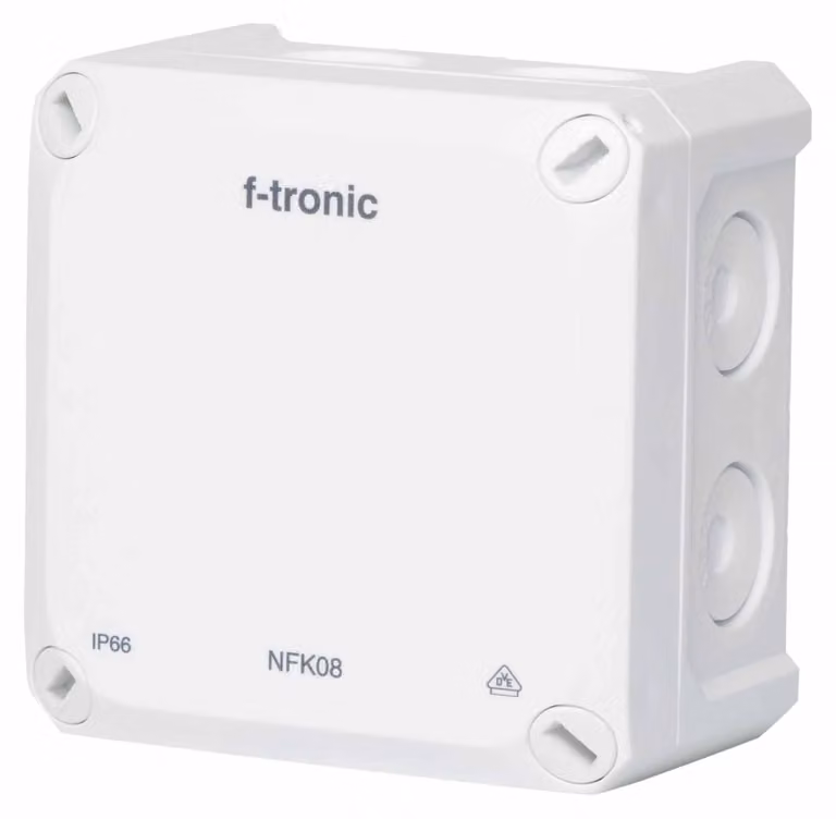 Aftakdoos, dimensioni 85 x 85 x 54 mm, grado di protezione IP66, privo di alogeni, colore bianco