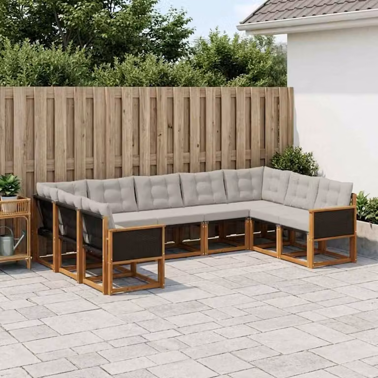 Set di divani da esterno vidaXL 9 pz in legno di acacia con cuscini beige e grigio chiaro