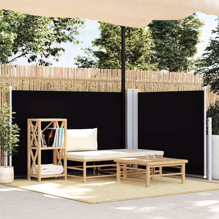 vidaXL Tenda da Sole Laterale Retrattile Nera in Poliestere e Acciaio L: 600 cm, H: 100 cm