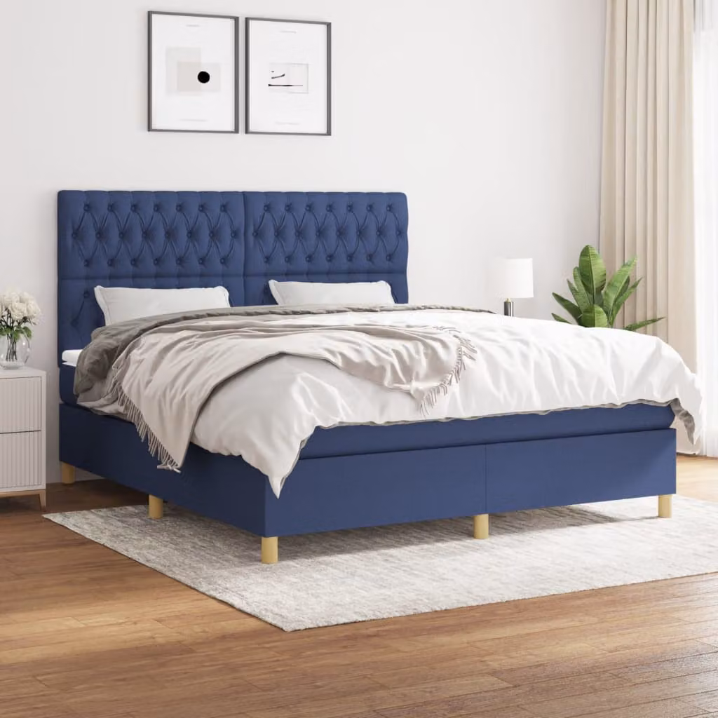 vidaXL Letto Ibrido con Giroletto a Molle e Materasso a Tasche Blu e Bianco L/P: 180 x 200 cm