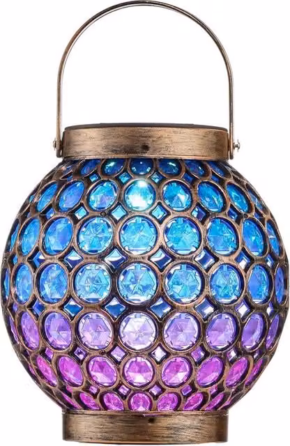 Lanterna da Giardino Solare Moroccan in Metallo e Vetro Teresa's Collections Blu e Bronzo