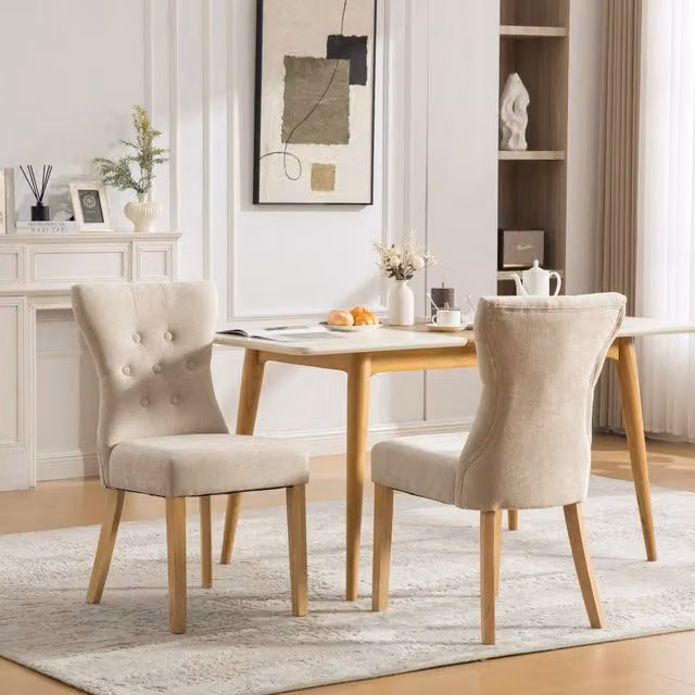 Set di 2 sedie da pranzo Singularty in tessuto chenille beige con gambe in legno massello e sedute imbottite