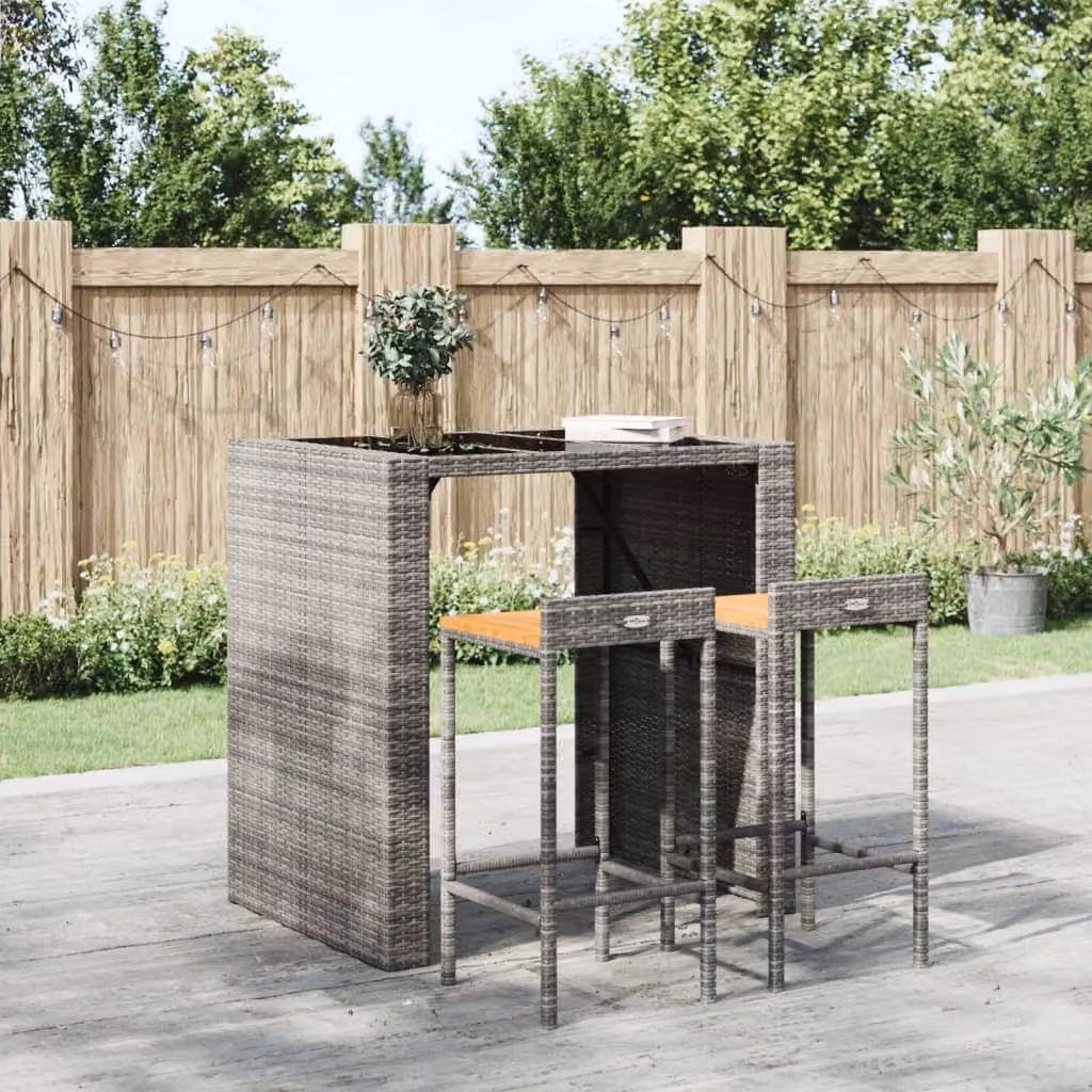 Set di 2 sgabelli da bar vidaXL in rattan grigio e legno di acacia massello