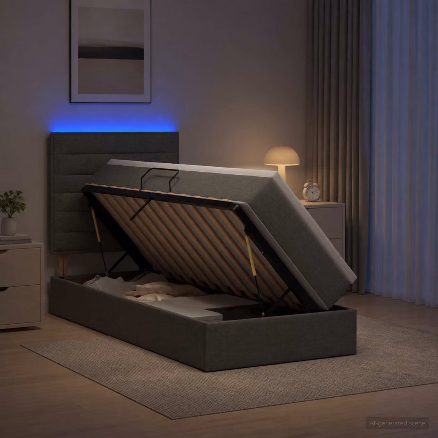 Letto con contenitore e materasso vidaXL con illuminazione LED e porta USB, Grigio Scuro, L/P/H: 90 x 200 x 128 cm