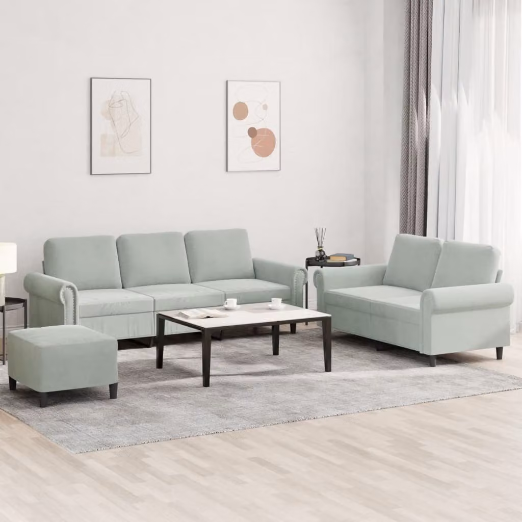 Maison Exclusive - Set divano a 3 posti con cuscini in velluto grigio chiaro