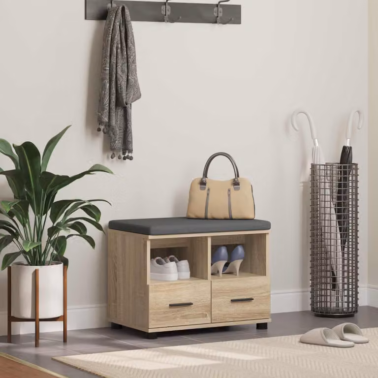 Panca portaattrezzi con scarpiera vidaXL in legno rovere, L: 60 cm, P: 38 cm, H: 46 cm