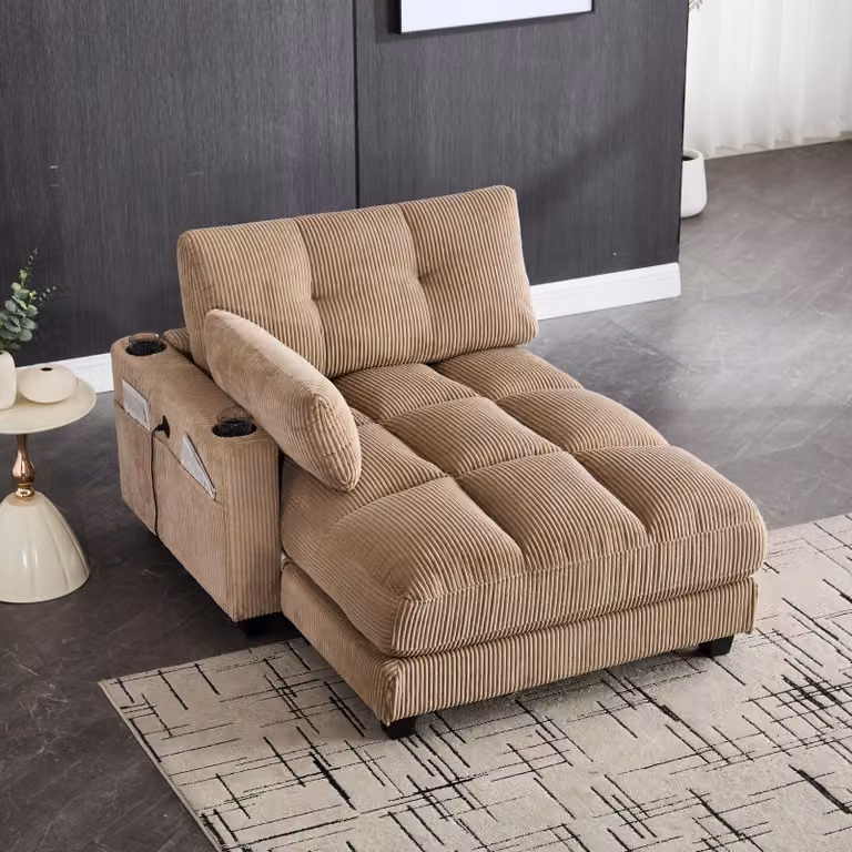 LVHOM chaise longue con USB e portabicchieri, poltrona reclinabile con tasche laterali, poltrona singola da pavimento, schienale regolabile, kaki