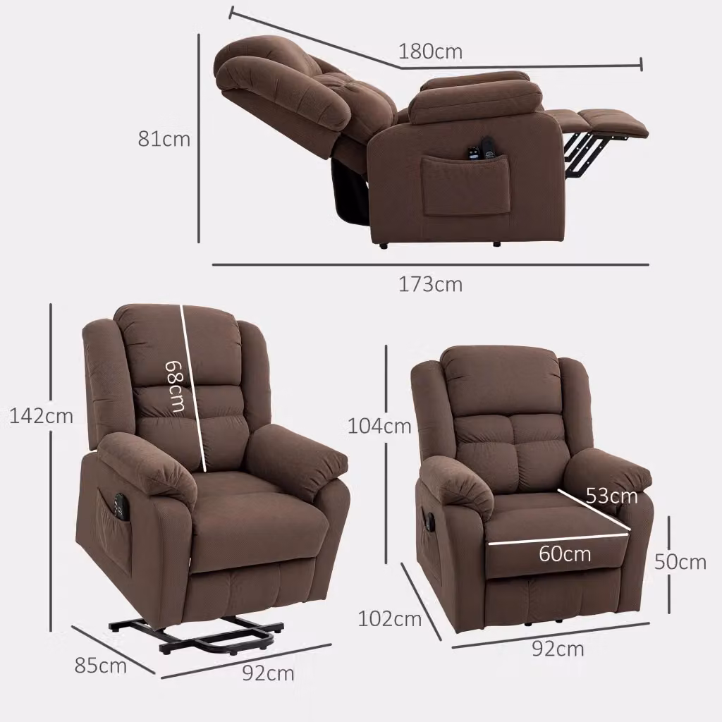 Poltrona relax elettrica reclinabile con funzione alzapersone WISHDOR in tessuto marrone – 2