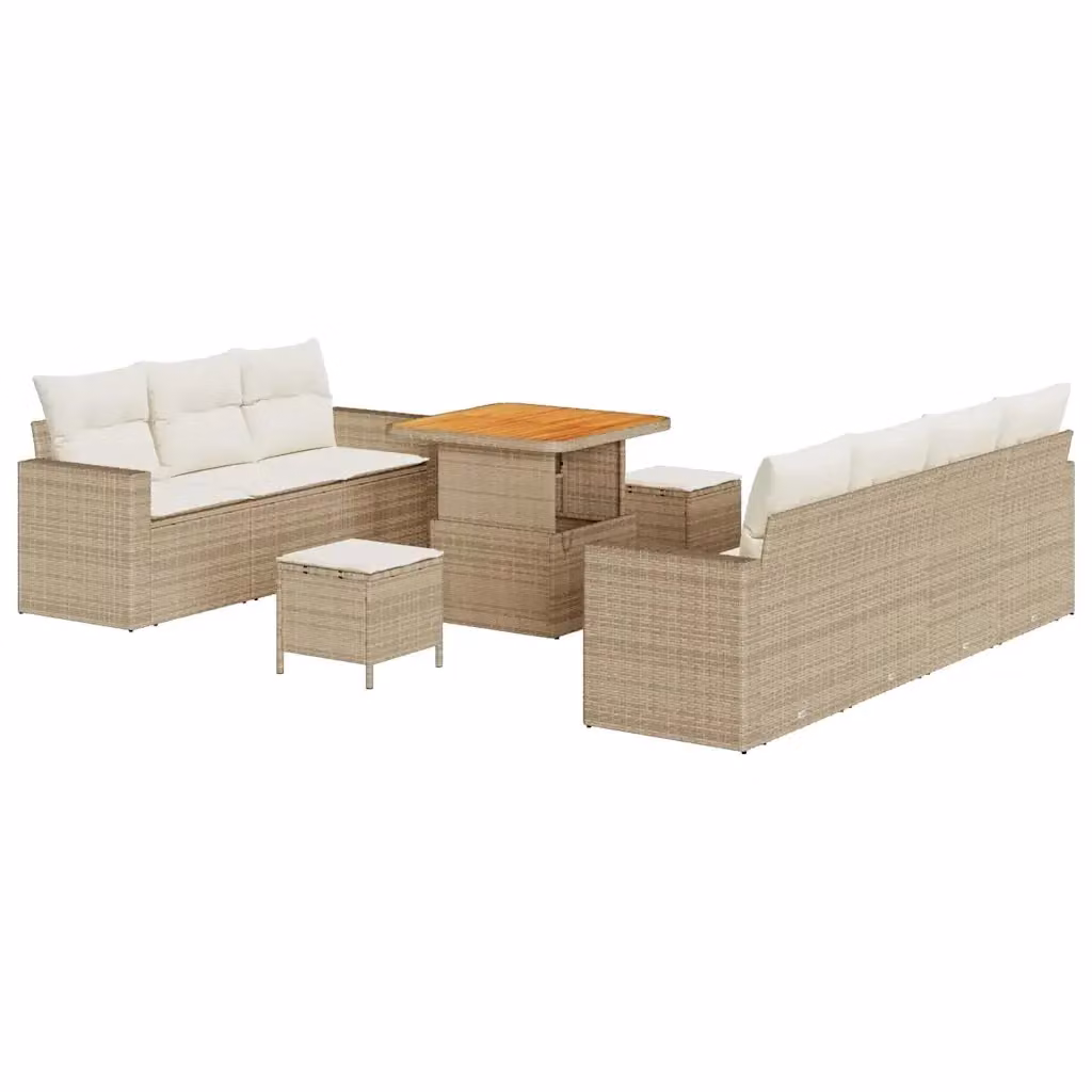 Set Divano da Giardino Moderno vidaXL in Polyrattan Beige con Cuscini e Tavolino da 10 Pezzi – 2