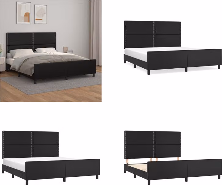 vidaXL Struttura letto con testiera nera 180x200 cm in Pelle finta - Struttura letto con testiera - Struttura letto con testiera - Letto con testiera - Struttura letto con testiera