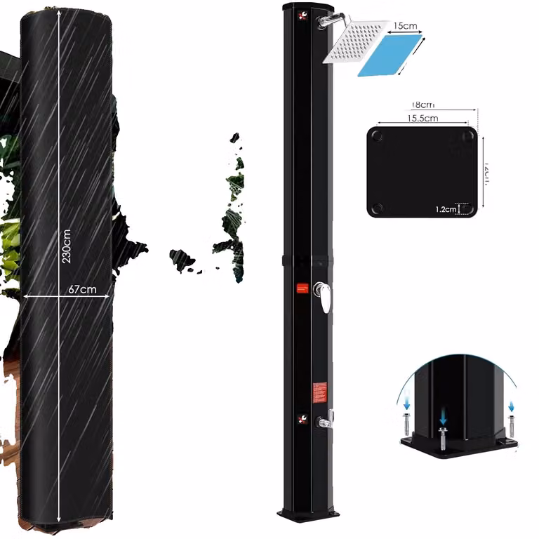 Colonna doccia solare, design indipendente, funzione doccia a cascata, 40 L, nero