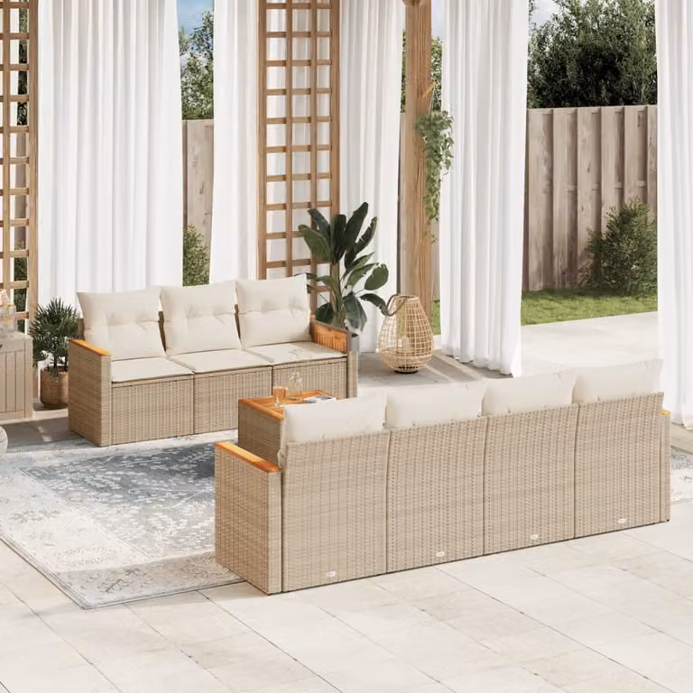 vidaXL Set Divano da Giardino 8 pz a L con Cuscini Beige e Tavolino in Polyrattan e Metallo