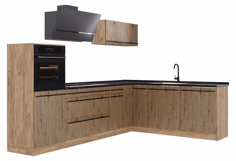 Cucina angolare completa Vicco R-Line Rovere artigianale/Rovere dorato 287 x cm piano di lavoro Antracite, Model 67457