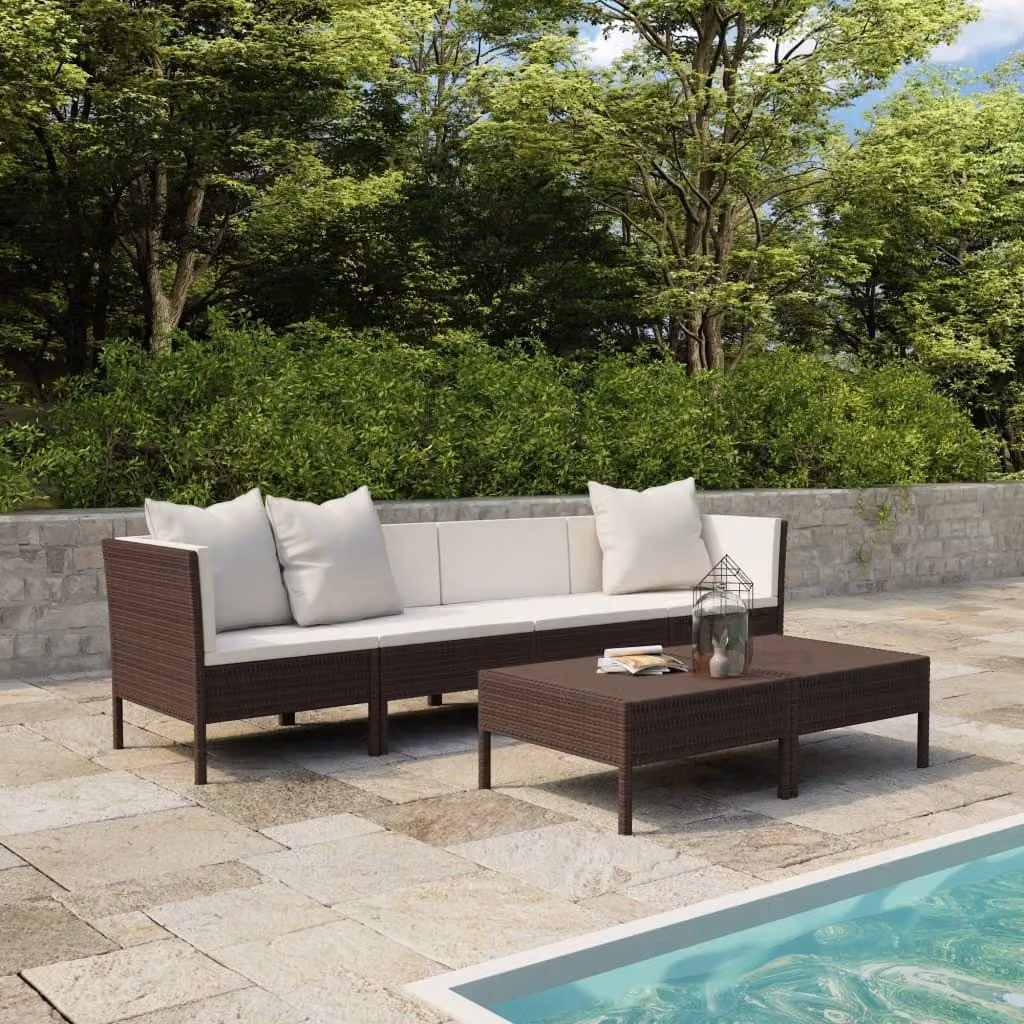 The Living Store Set da giardino da 6 pezzi con cuscini in poly rattan marrone