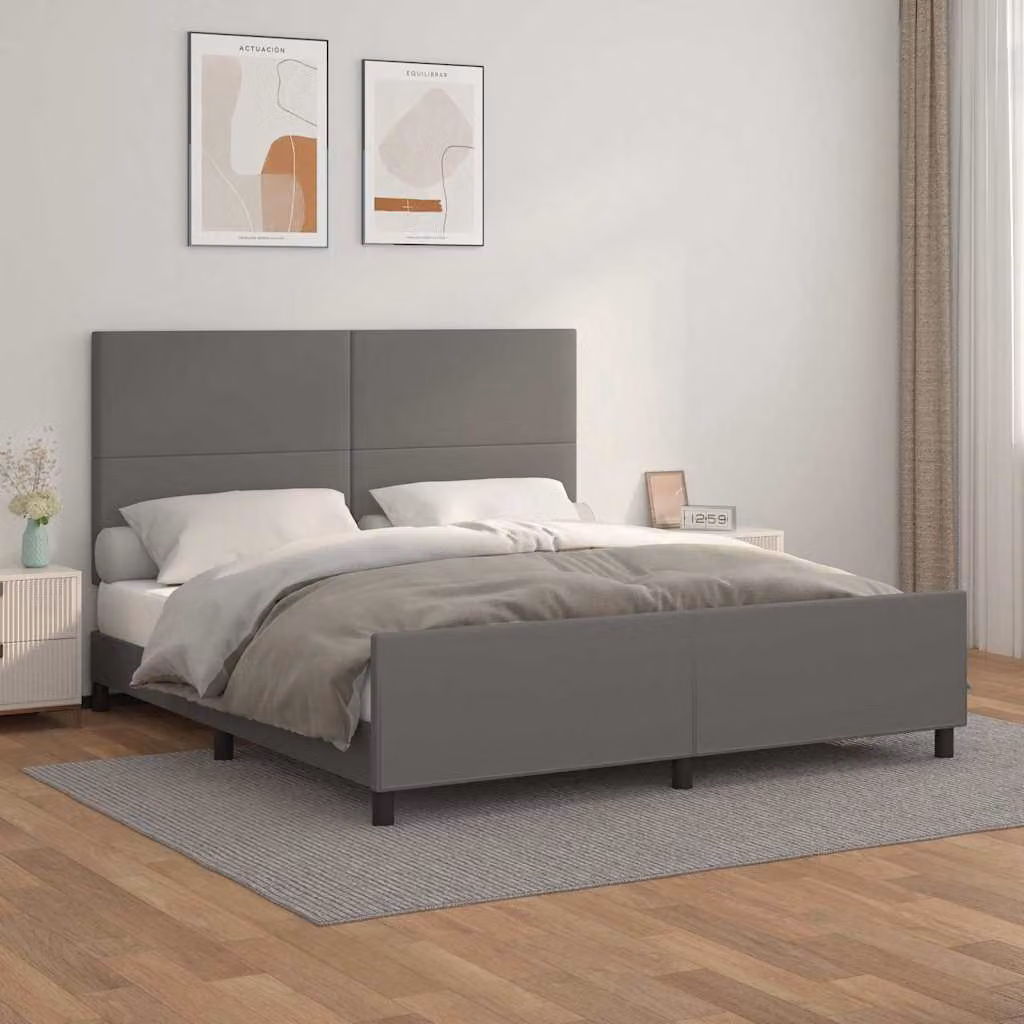 Giroletto con Testiera vidaXL in Similpelle Grigio L/P/H: 160 x 203 x 128 cm – 1