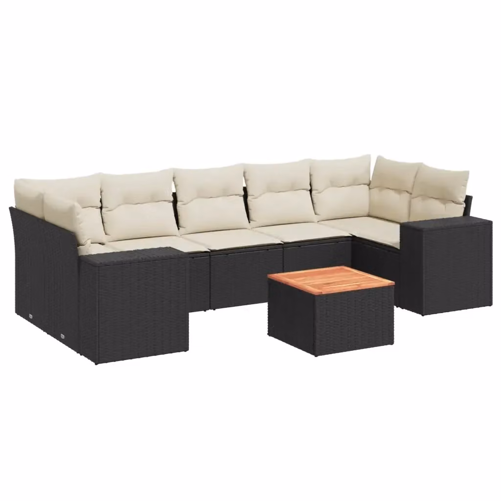 vidaXL Set Divani da Giardino a L con Cuscini 8 pz in Polyrattan Nero e Bianco – 2