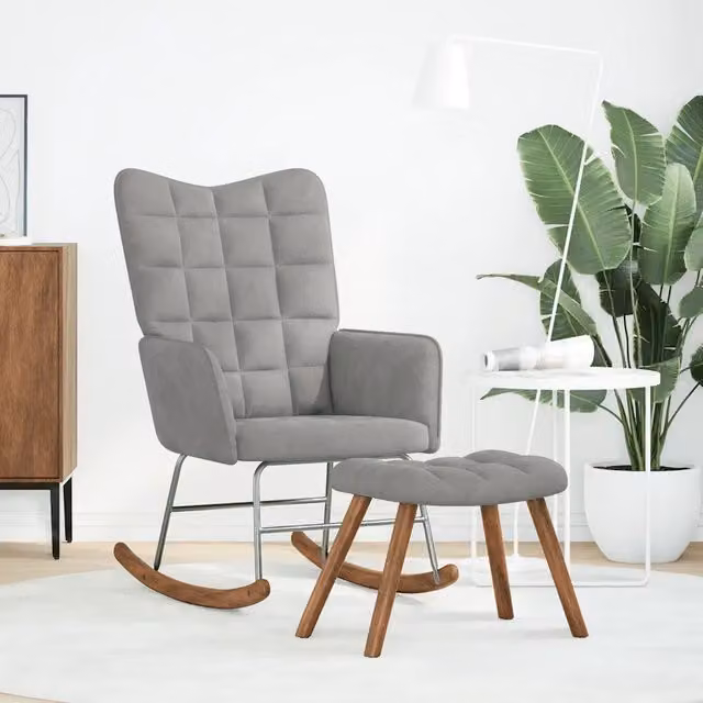 Sedia a dondolo relax con sgabello vidaXL in velluto grigio chiaro