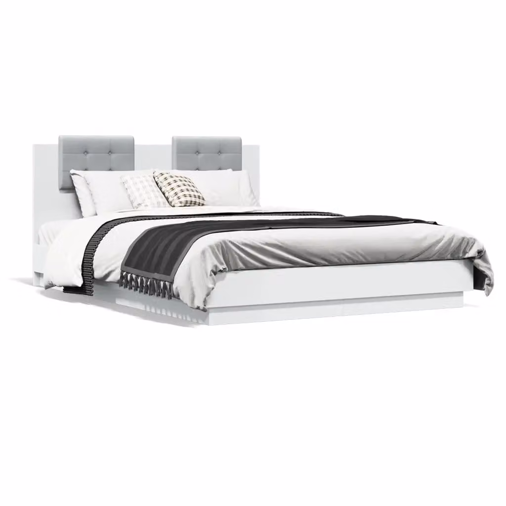 Letto con testiera vidaXL in legno multistrato bianco e grigio L/P/H: 200 x 140 x 84 cm – 2