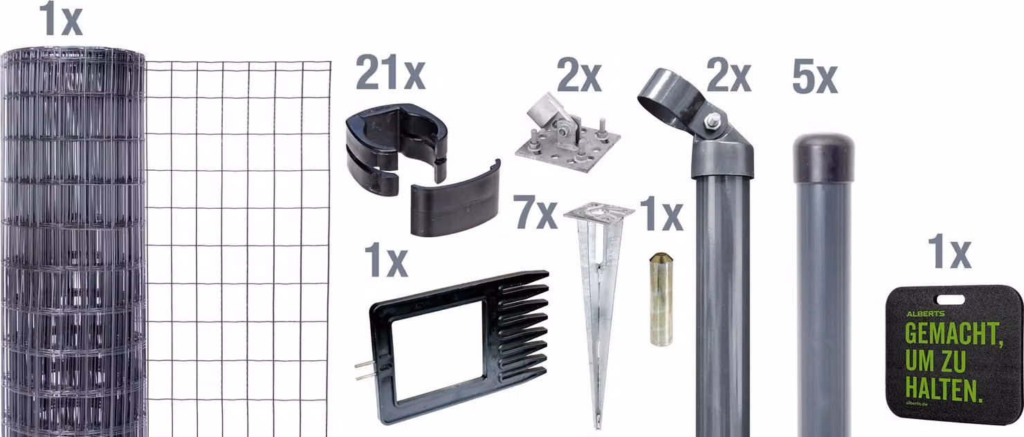 Alberts 695743 Fix-Clip Pro come set completo di recinzione, con presa a terra e cuscino per ginocchio, antracite, altezza 81 cm, lunghezza 10 m