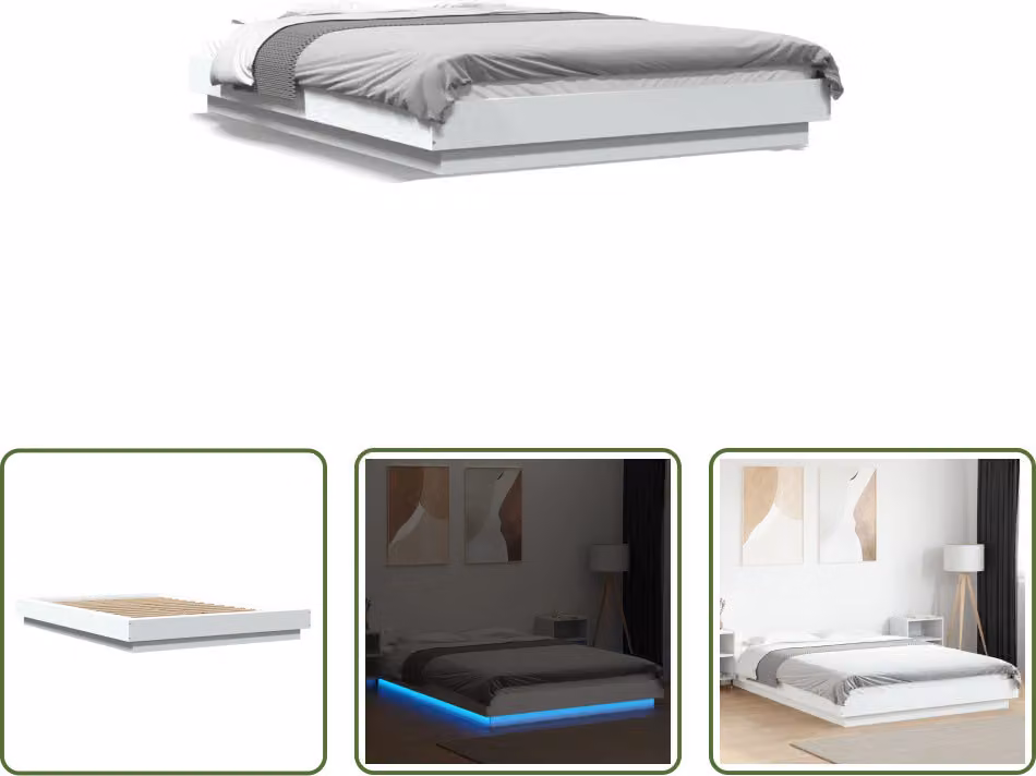 The Living Store Giroletto con LED bianco 140x200 cm Materiale in legno