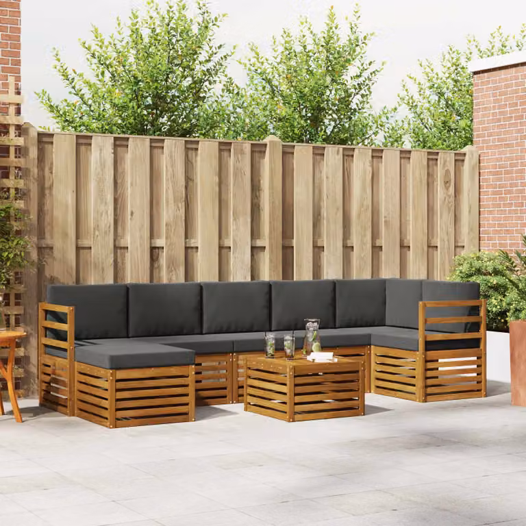 vidaXL Set di divani da esterno 8 pz a forma di L in legno di acacia con cuscini beige e antracite