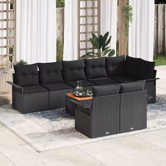 Set Divano da Giardino 9 pz 8-Numero di posti Nero polyrattan 3356014