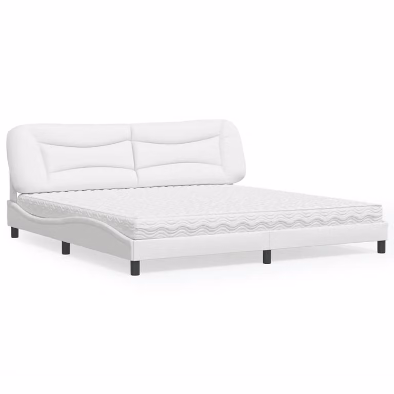 Letto con Materasso Hvar vidaXL Bianco in Similpelle e Tessuto L/P/H: 200 x 200 x 74,5 cm