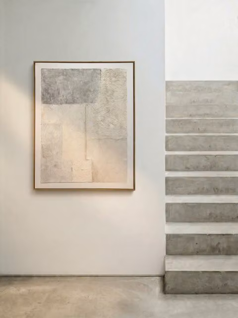Quadro astratto Less Kenay Home, stile minimalista e grafico, colori beige, grigio e bianco, L: 80 cm x H: 100 cm