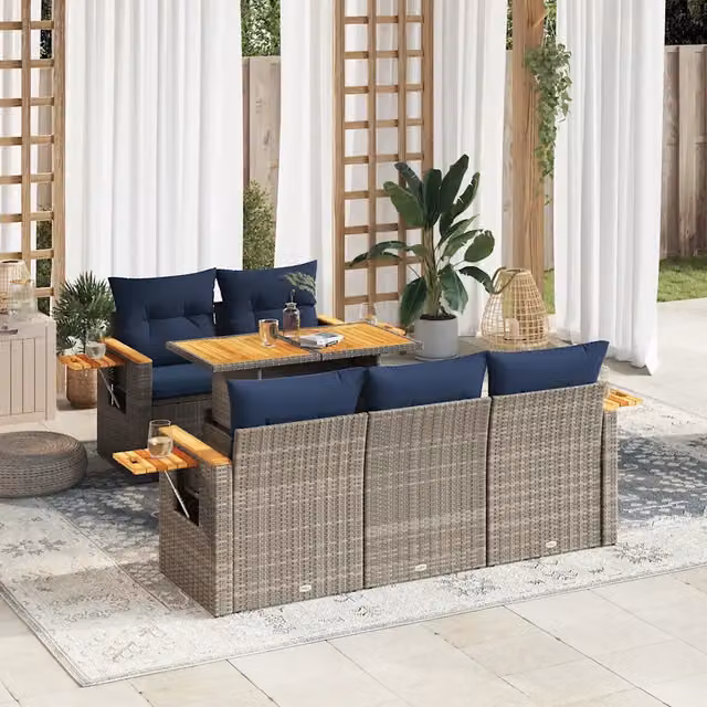 Set Divano da Giardino 6 pz con Cuscini Grigio in Polyrattan 3327554
