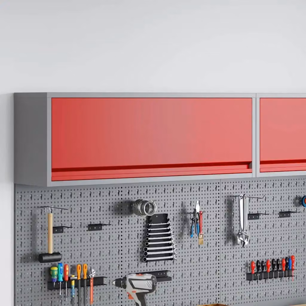 Mobile per attrezzi in acciaio e legno Rosso e Grigio L/P/H: 100 x 25 x 35 cm – 2