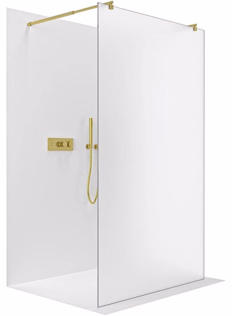CERANO - Box doccia Walk-in Onyx Duo L/P - 8 mm - montante arrotondato - dorato, vetro smerigliato - 70x200 cm