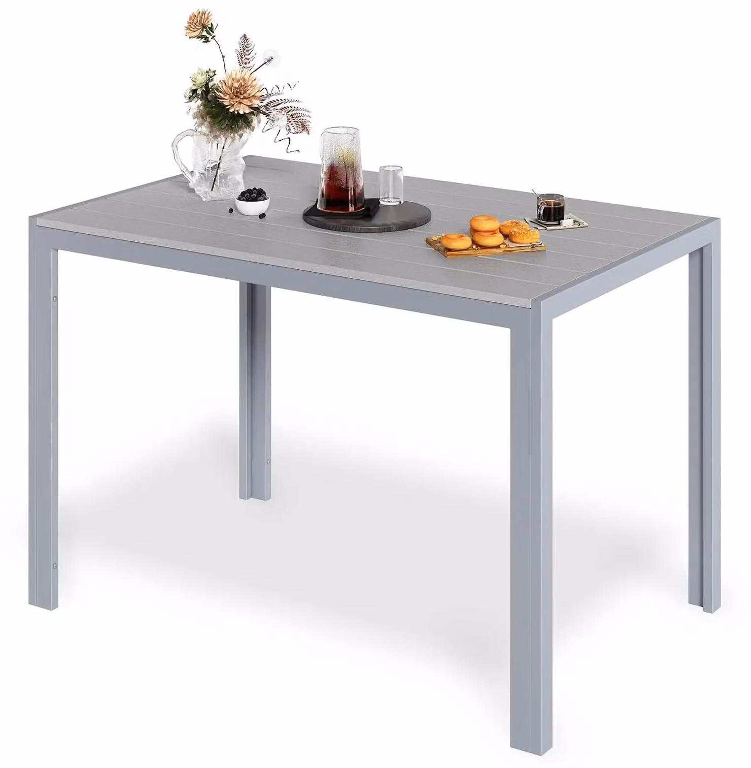 Tavolo da giardino - Tavolo da pranzo per esterni - Rettangolare 110x70x73 cm - Piano in WPC - Struttura in metallo - Resistente agli agenti atmosferici - Stile moderno - Grigio