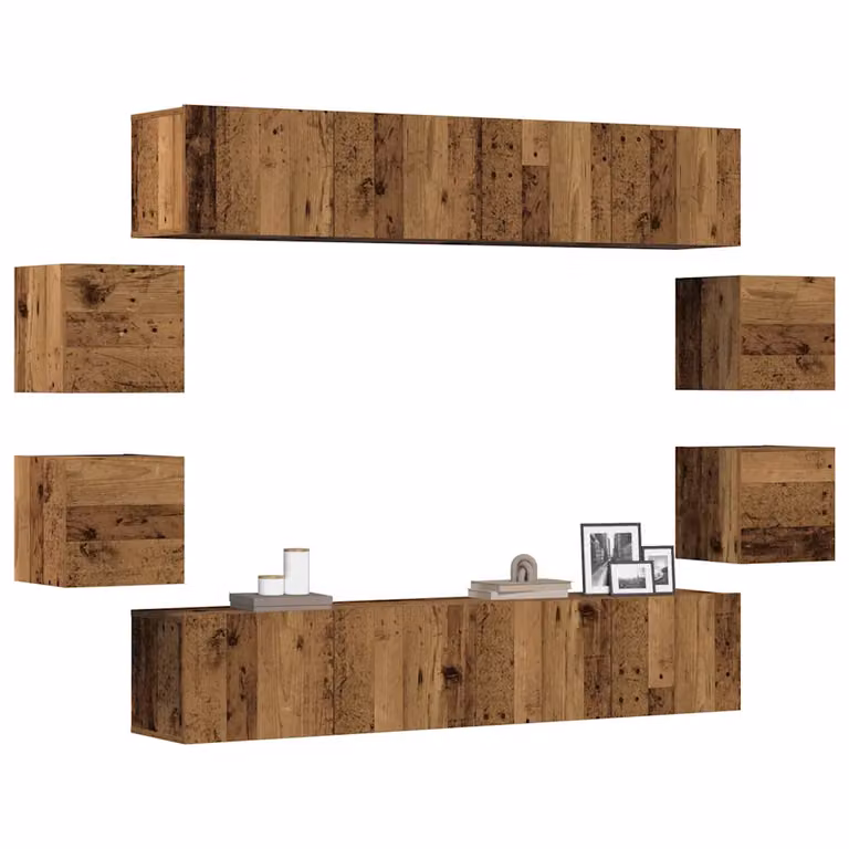 Set Mobile TV vidaXL da 8 pezzi in stile moderno, montaggio a parete, colore marrone, in legno e MDF