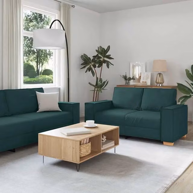 Divano 3 pz Verde Scuro Tessuto misto lino 3324614