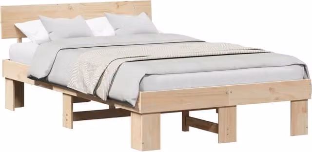Letto matrimoniale per adulti in pino massello color marrone e beige L/P: 120 x 200 cm