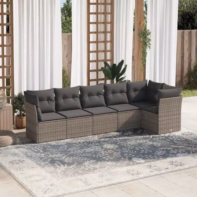 Set Divano da Giardino 6 pz con Cuscini Grigio in Polyrattan 3249499