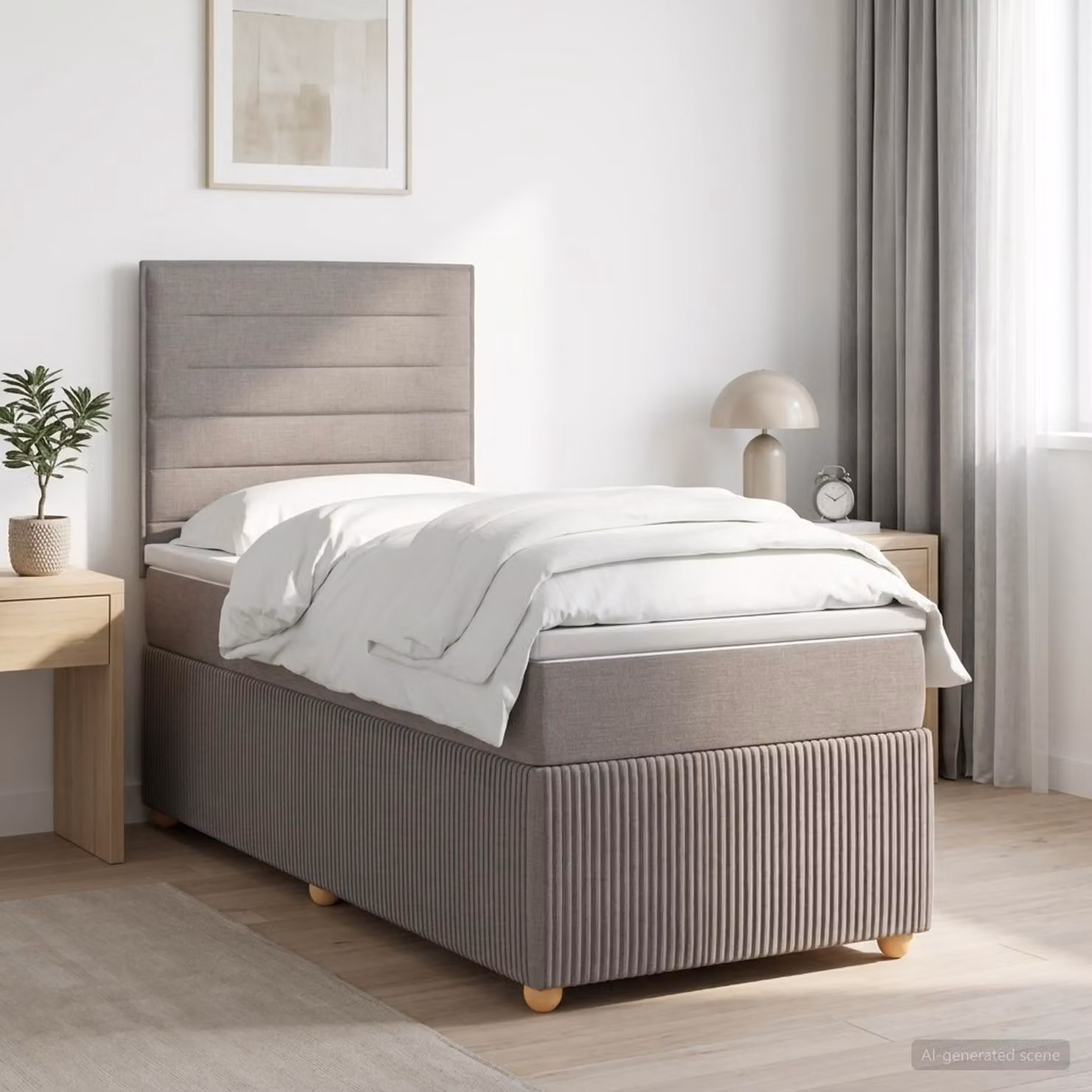 Maison Exclusive - Letto boxspring con materasso e testiera color taupe, 90 x 200 cm, in tessuto