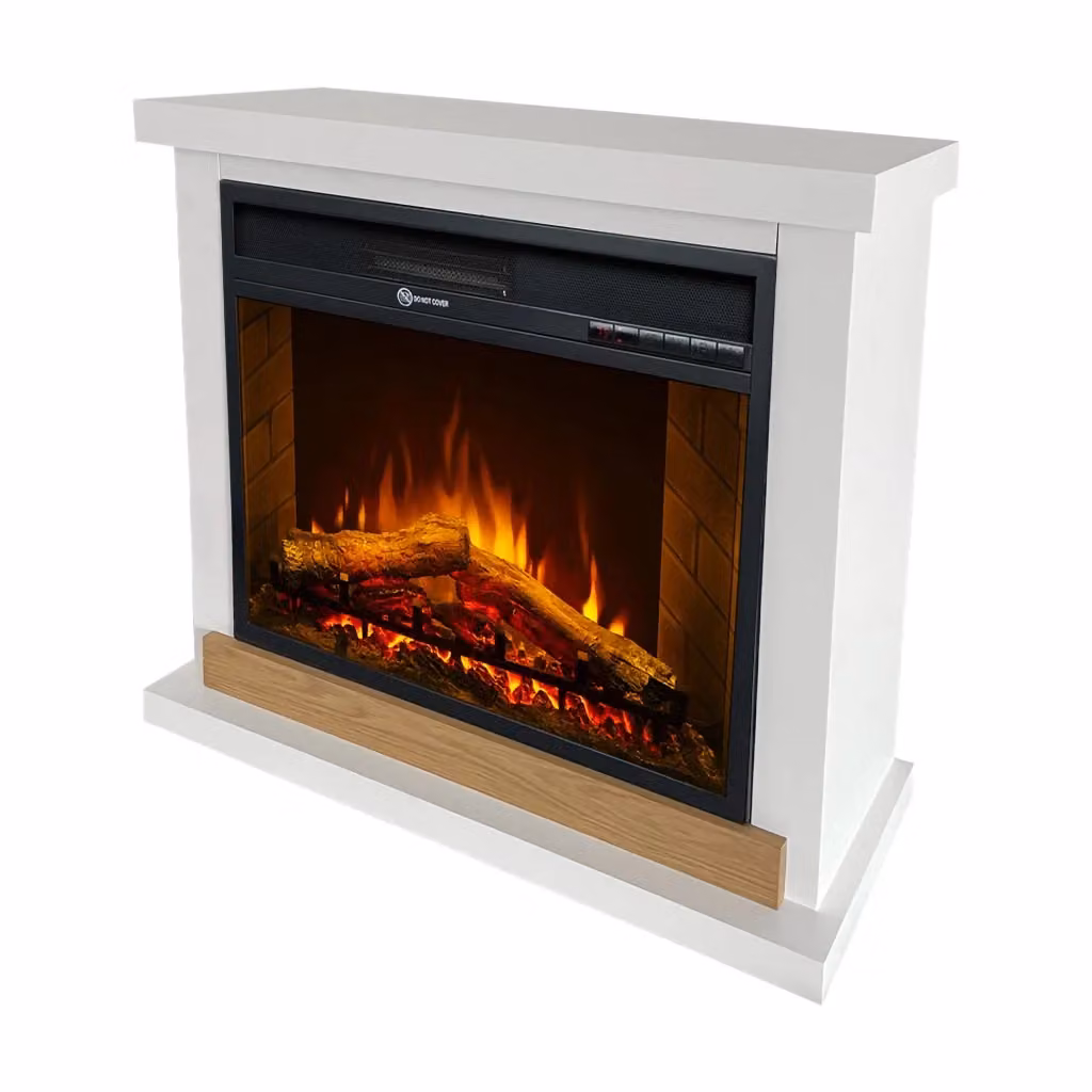 Camino Elettrico DMORA Stia Bianco con Superficie Riscaldabile per 30 m2 L/P/H: 75 x 28 x 70 cm – 2
