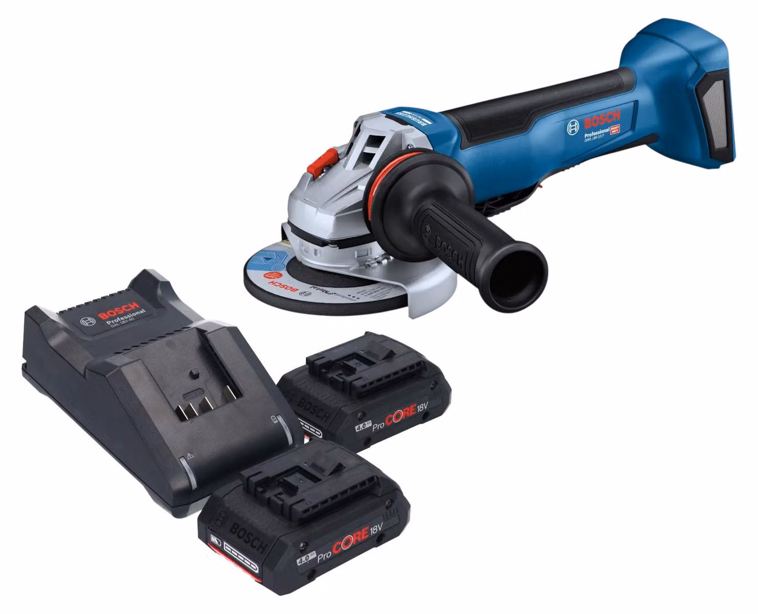 Smerigliatrice angolare a batteria Bosch GWS 18V-10 P Professional 18 V 125 mm Brushless + 2 batterie ProCORE da 4,0 Ah + caricabatterie