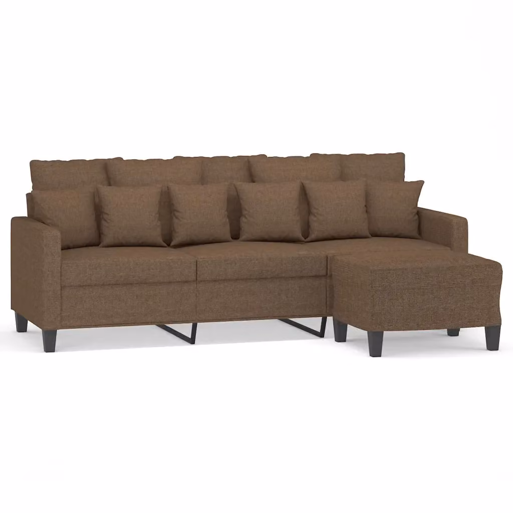 vidaXL Divano a 3 Posti Moderno con Poggiapiedi in Tessuto Marrone L: 198 cm, P: 80 cm, H: 77 cm – 2