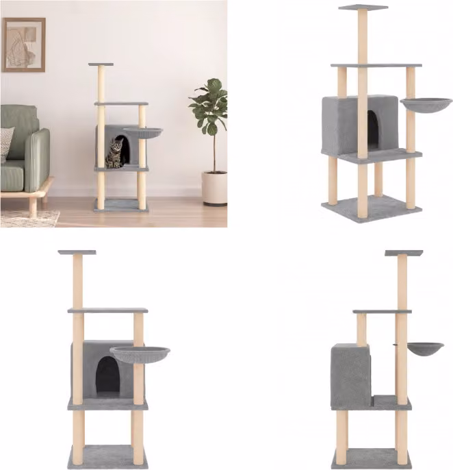 vidaXL Graffiatoio con tiragraffi in sisal grigio chiaro 132 cm - Graffiatoio - Alberi da graffio - Torre per gatti - Mobili per gatti