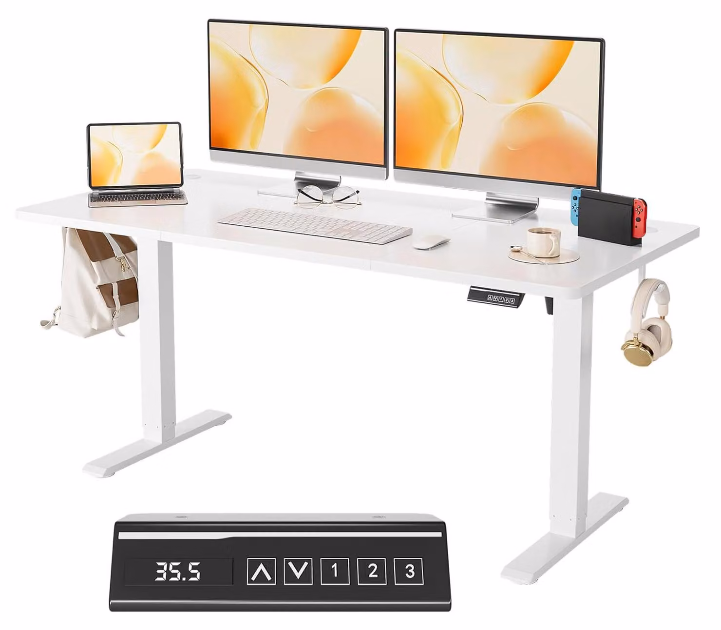 Scrivania regolabile in altezza, elettrica - 120 x 60 cm - legno - bianca - per ufficio e postazione di lavoro domestica