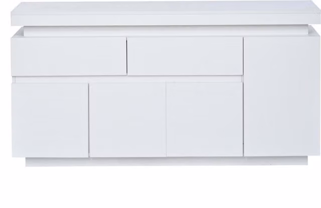 Madia moderna per soggiorno con illuminazione LED integrata, finitura bianca lucida, L 140 x P 35 x H 72,5 cm