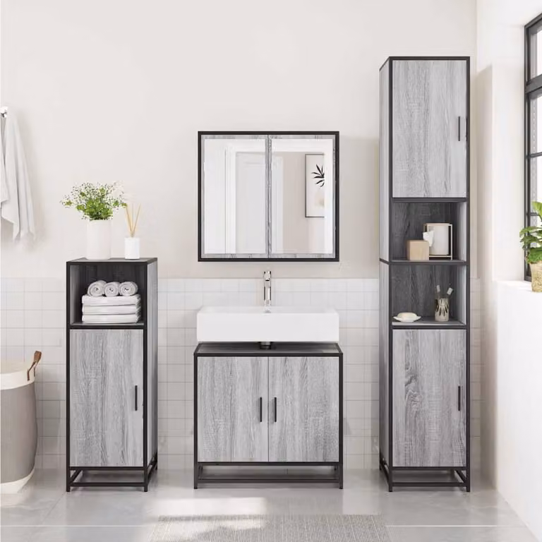 Mobile Lavabo da Bagno vidaXL in Legno Multistrato Grigio Sonoma L: 65 cm, P: 33 cm, H: 60 cm
