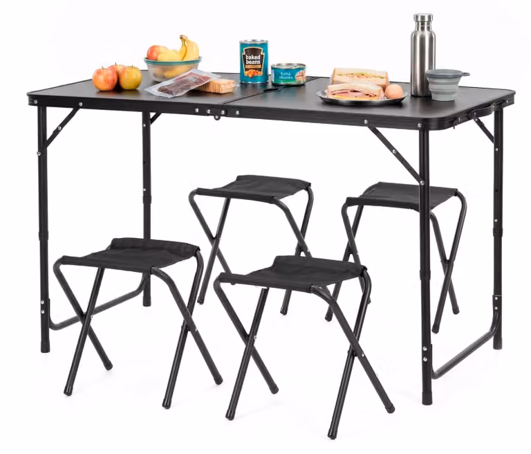 Tavolo da picnic con sedie - Tavolo da campeggio - Set da campeggio - Tavolo da birra - Per ristoranti e bar - Tavolo - Sedie - Pieghevole - Nero - 120 x 60 x 55 cm