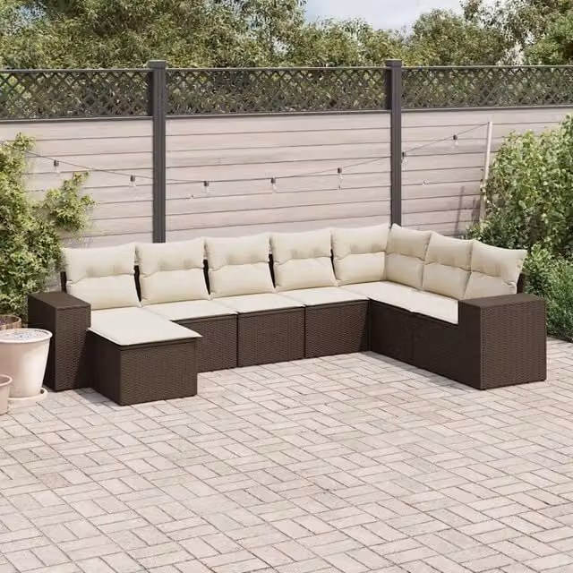 Set Divani da Giardino 8 pz con Cuscini Marrone in Polyrattan 3222962