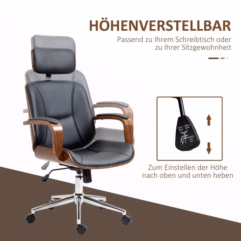 Sedia da ufficio ergonomica REDOM nera con poggiatesta rimovibile e braccioli, rivestimento in ecopelle opaca, L: 65 cm, P: 65 cm, H: 125 cm – 2